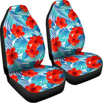 Blue Tropical Hibiscus Pattern Print Universal Fit Car Seat Covers