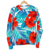 Blue Tropical Hibiscus Pattern Print Women's Crewneck Sweatshirt GearFrost