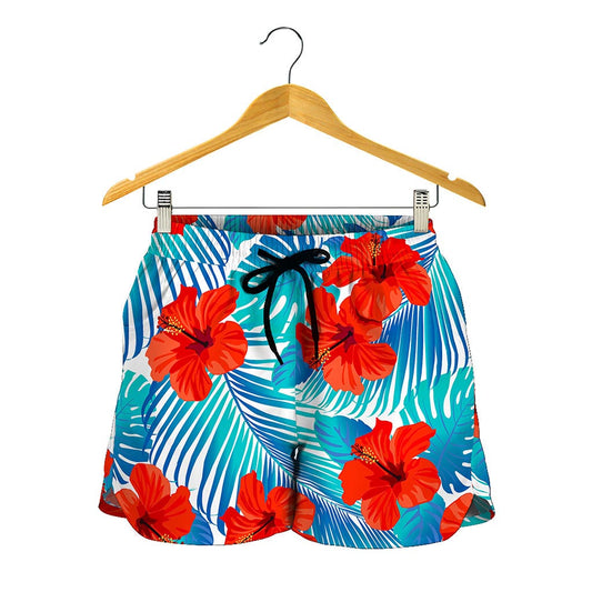 Blue Tropical Hibiscus Pattern Print Women's Shorts