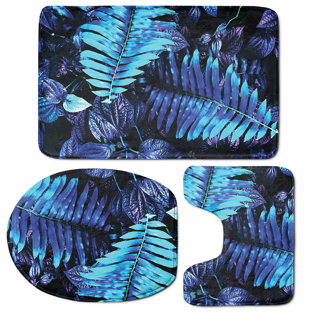 Blue Tropical Leaves Print 3 Piece Bath Mat Set