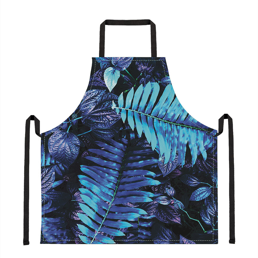 Blue Tropical Leaves Print Apron