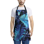 Blue Tropical Leaves Print Apron