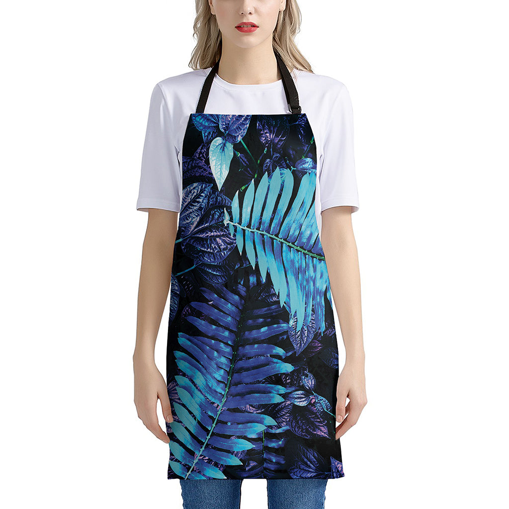 Blue Tropical Leaves Print Apron