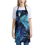 Blue Tropical Leaves Print Apron