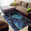 Blue Tropical Leaves Print Floor Mat
