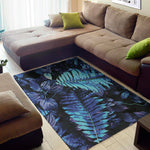 Blue Tropical Leaves Print Area Rug