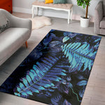 Blue Tropical Leaves Print Area Rug