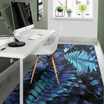Blue Tropical Leaves Print Area Rug