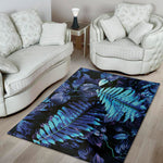 Blue Tropical Leaves Print Area Rug
