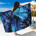 Blue Tropical Leaves Print Beach Sarong Wrap