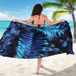 Blue Tropical Leaves Print Beach Sarong Wrap