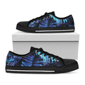 Blue Tropical Leaves Print Black Low Top Sneakers