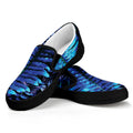 Blue Tropical Leaves Print Black Slip On Sneakers