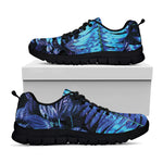 Blue Tropical Leaves Print Black Sneakers