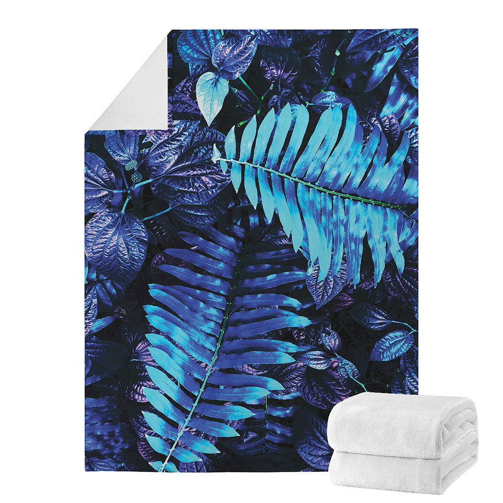 Blue Tropical Leaves Print Blanket