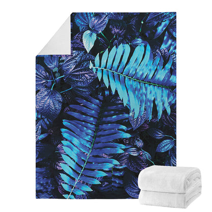 Blue Tropical Leaves Print Blanket