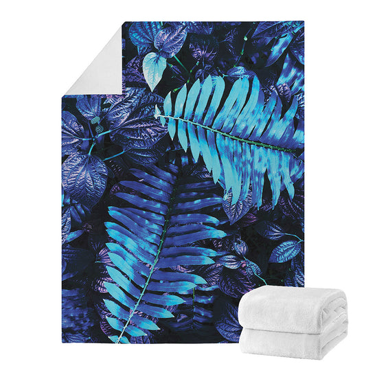 Blue Tropical Leaves Print Blanket