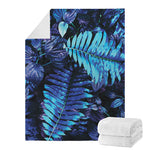 Blue Tropical Leaves Print Blanket