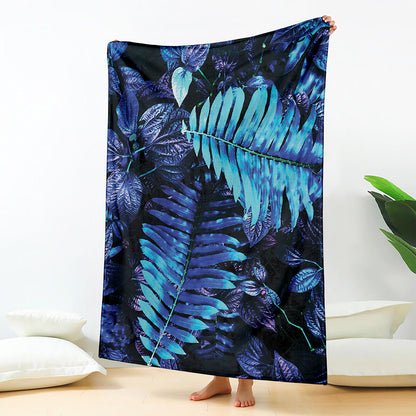 Blue Tropical Leaves Print Blanket
