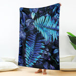 Blue Tropical Leaves Print Blanket