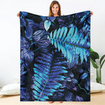 Blue Tropical Leaves Print Blanket