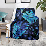 Blue Tropical Leaves Print Blanket