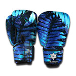 Blue Tropical Leaves Print Boxing Gloves