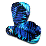 Blue Tropical Leaves Print Boxing Gloves