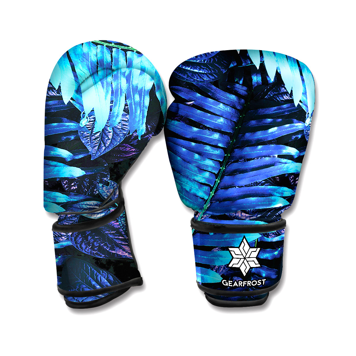 Blue Tropical Leaves Print Boxing Gloves