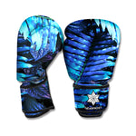 Blue Tropical Leaves Print Boxing Gloves