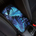 Blue Tropical Leaves Print Car Center Console Cover