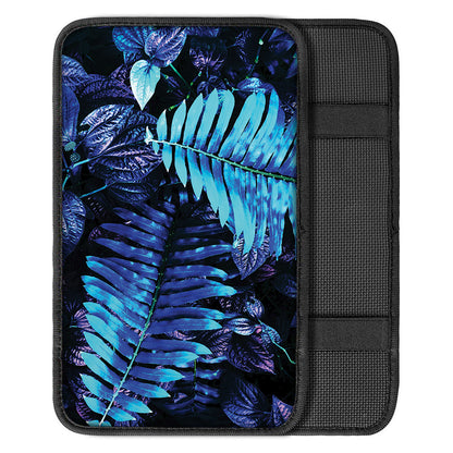 Blue Tropical Leaves Print Car Center Console Cover