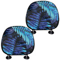 Blue Tropical Leaves Print Car Headrest Covers