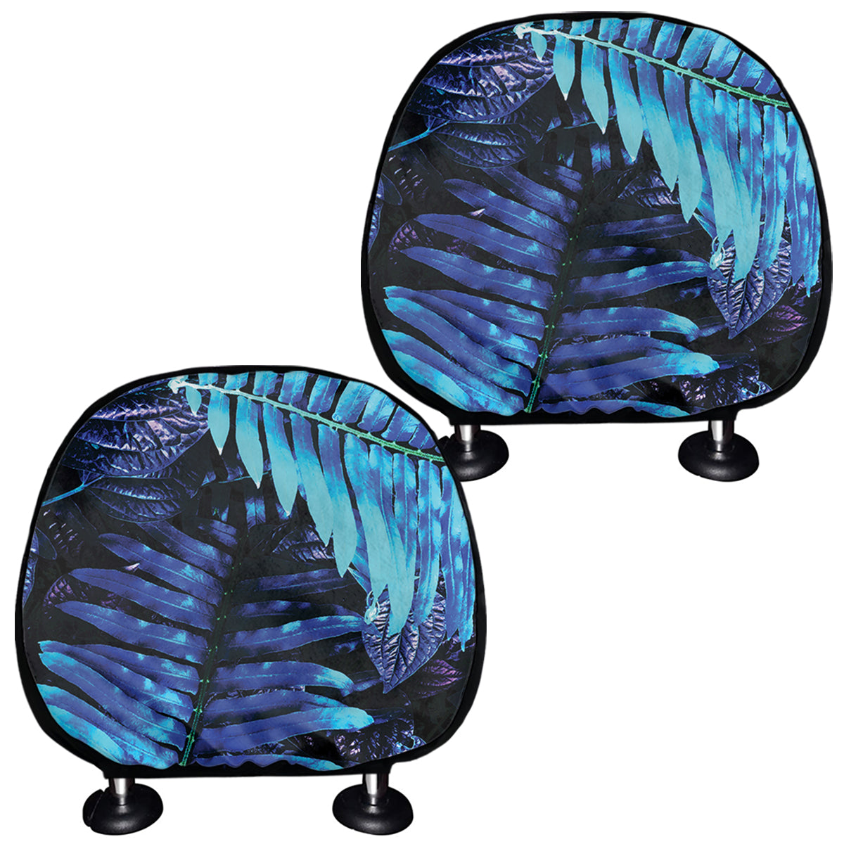 Blue Tropical Leaves Print Car Headrest Covers