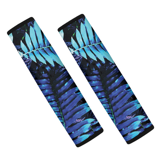 Blue Tropical Leaves Print Car Seat Belt Covers