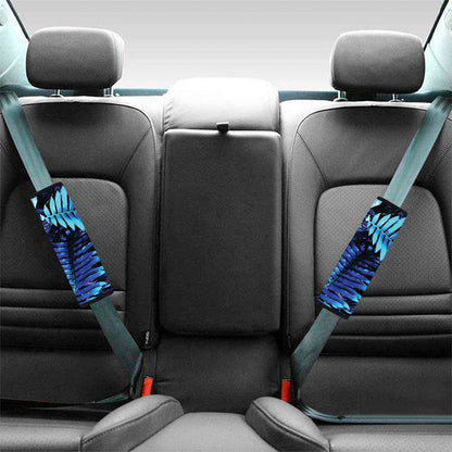 Blue Tropical Leaves Print Car Seat Belt Covers