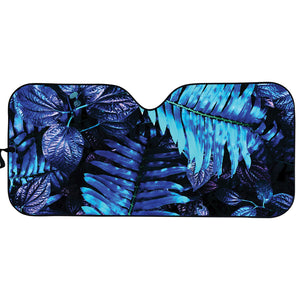 Blue Tropical Leaves Print Car Sun Shade