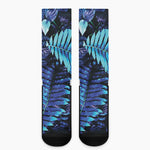 Blue Tropical Leaves Print Crew Socks