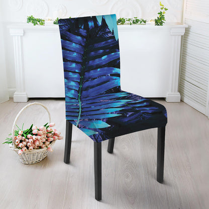 Blue Tropical Leaves Print Dining Chair Slipcover