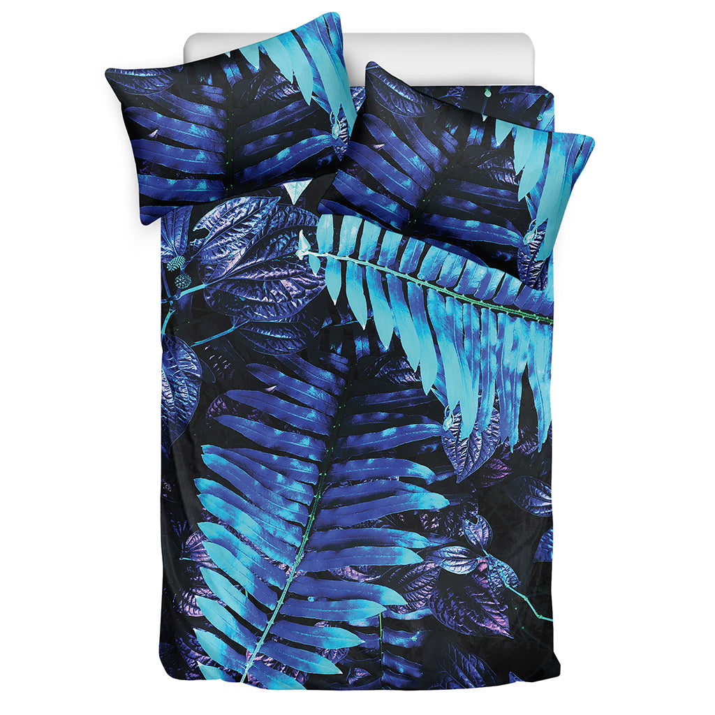 Blue Tropical Leaves Print Duvet Cover Bedding Set