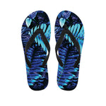 Blue Tropical Leaves Print Flip Flops