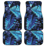 Blue Tropical Leaves Print Front and Back Car Floor Mats