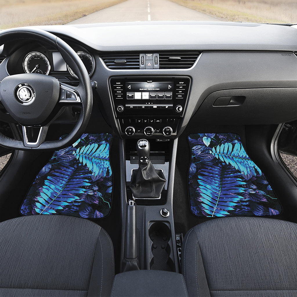 Blue Tropical Leaves Print Front and Back Car Floor Mats