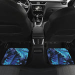 Blue Tropical Leaves Print Front and Back Car Floor Mats
