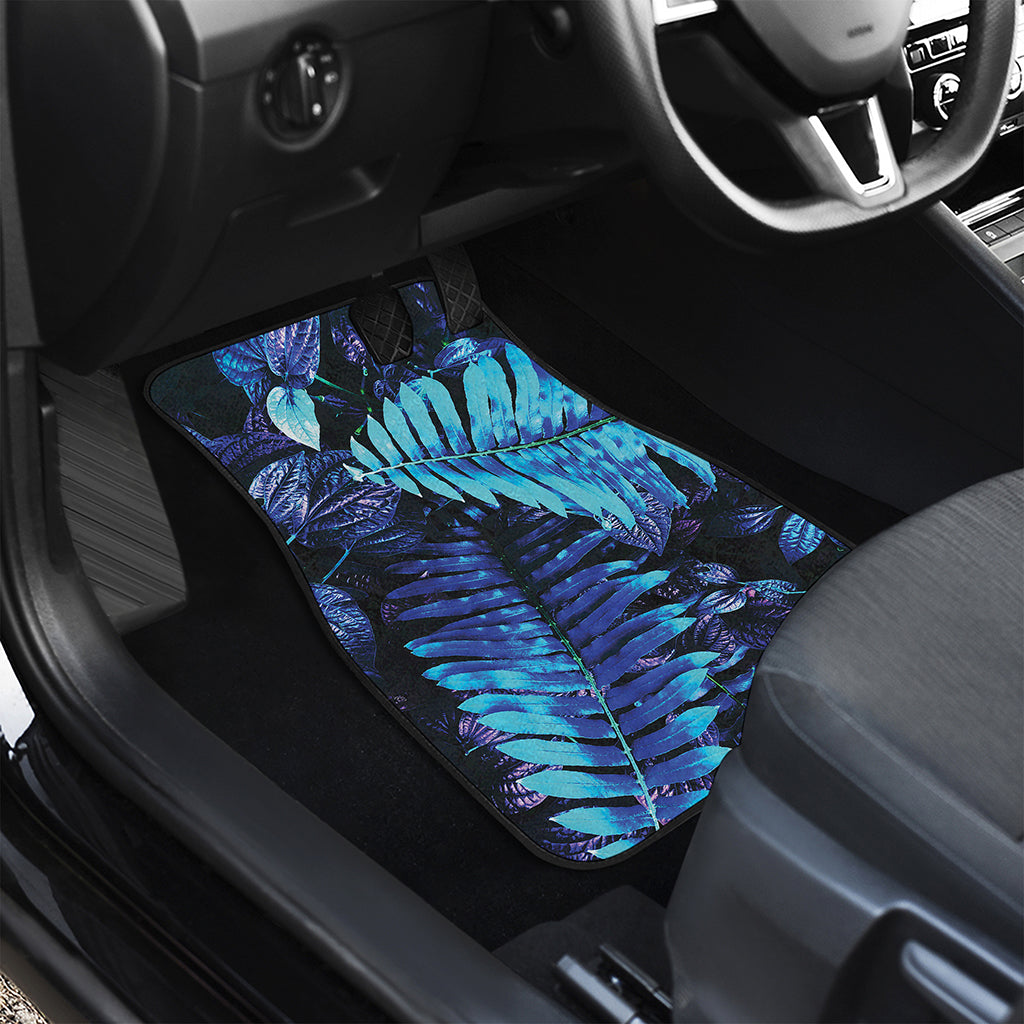 Blue Tropical Leaves Print Front and Back Car Floor Mats