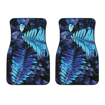 Blue Tropical Leaves Print Front Car Floor Mats