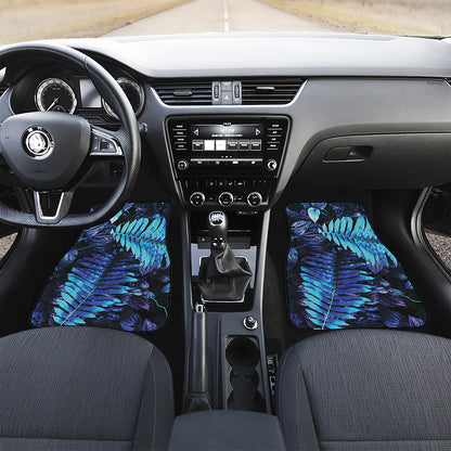 Blue Tropical Leaves Print Front Car Floor Mats