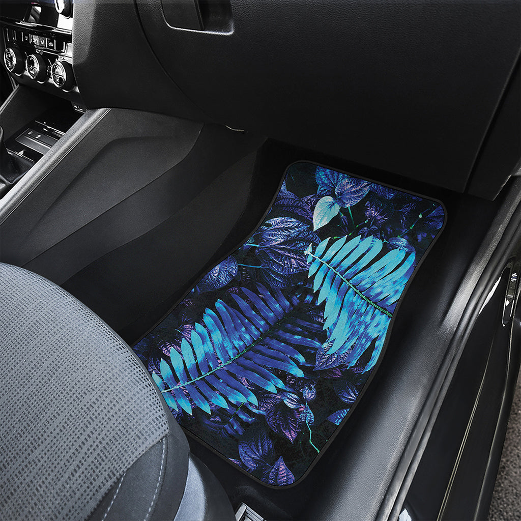 Blue Tropical Leaves Print Front Car Floor Mats