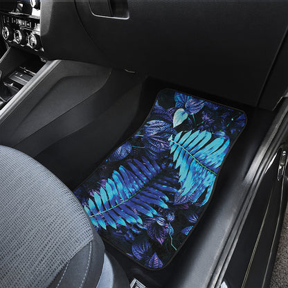 Blue Tropical Leaves Print Front Car Floor Mats