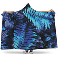 Blue Tropical Leaves Print Hooded Blanket